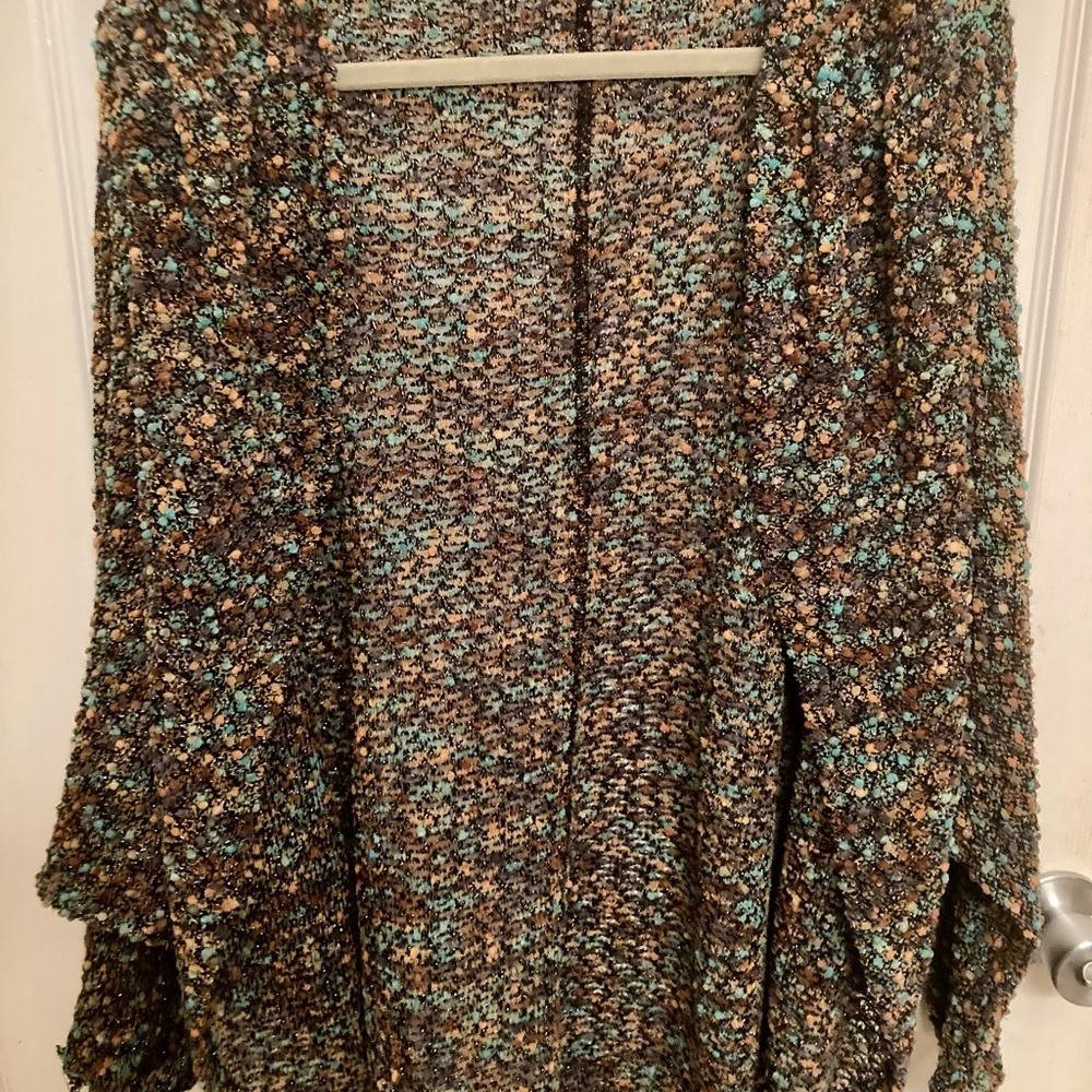 3X Green Multicolored Gold Metallic Thread Batwing Cardigan
